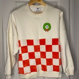 Cream and Red Christmas Checkered Disney Spirit Jersey Women’s Size M